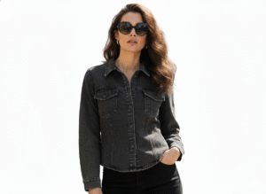 Women Black Denim Jacket - Tailored Fit
