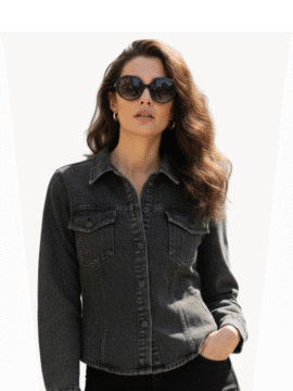 Women Black Denim Jacket - Tailored Fit