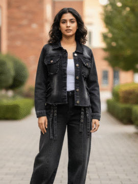 The Frayline Eyelet Black Denim Jacket