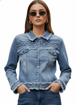 The Studded Edge Light Blue Pearl Denim Jacket