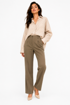 High Rise Straight Fit Cotton Lycra Korean Trouser