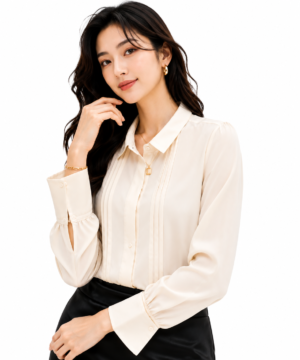 Women's Shirt, Long Sleeve Button-Down Shirt, Pleated Front, Formal Top